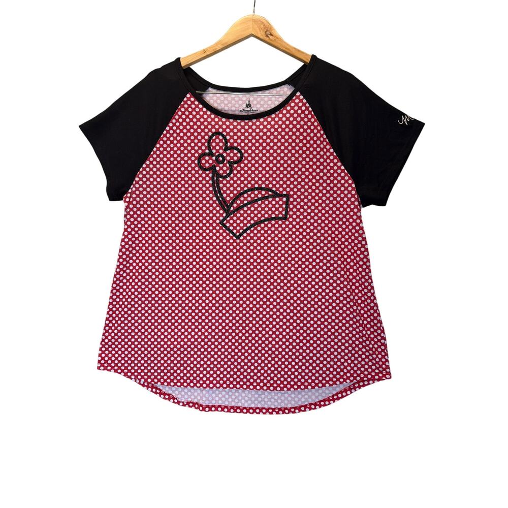 Disney Parks Minnie Mouse Shirt size XL Polka Dots Hat With Flower Signature